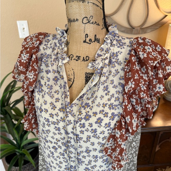 Entro Multicolor Floral Ruffle Sleeve Blouse - Picture 3 of 14
